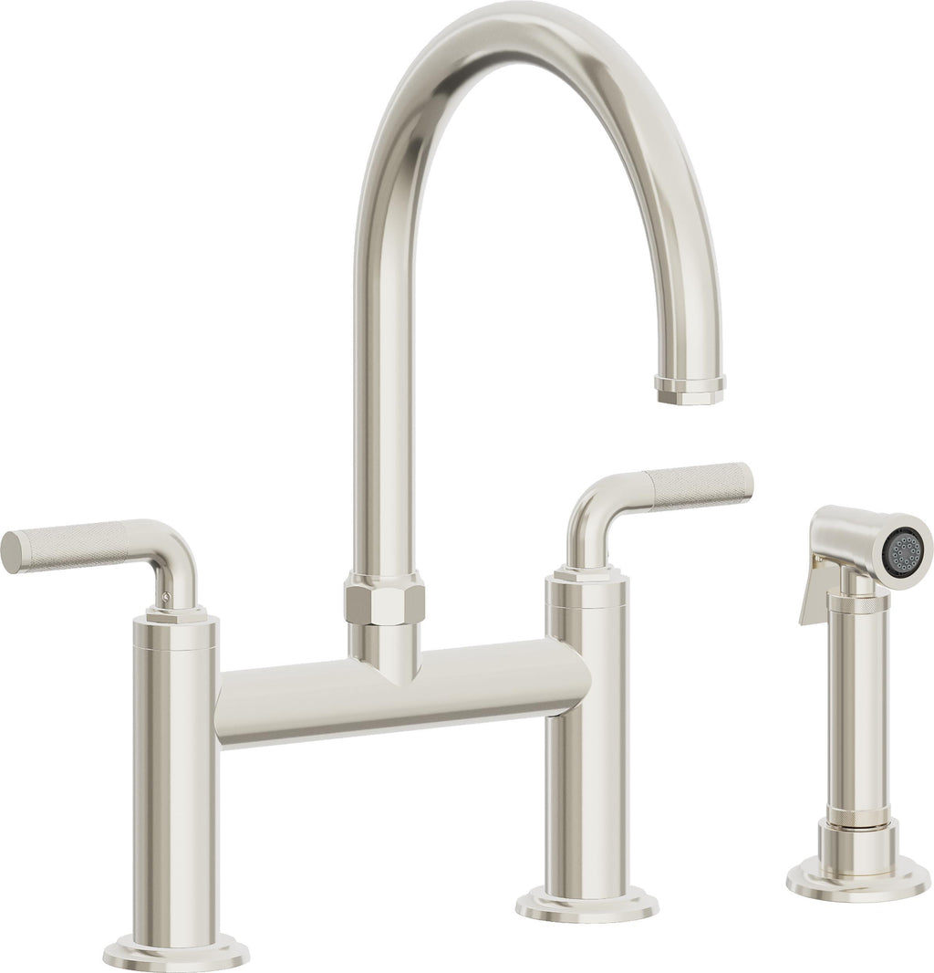 California Faucets Descanso Llave de Cocina Tipo Puente Industrial con Rociador Lateral - Pico en Arco - Níquel Pulido