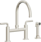 California Faucets Descanso Llave de Cocina Tipo Puente Industrial con Rociador Lateral - Pico en Arco - Níquel Pulido