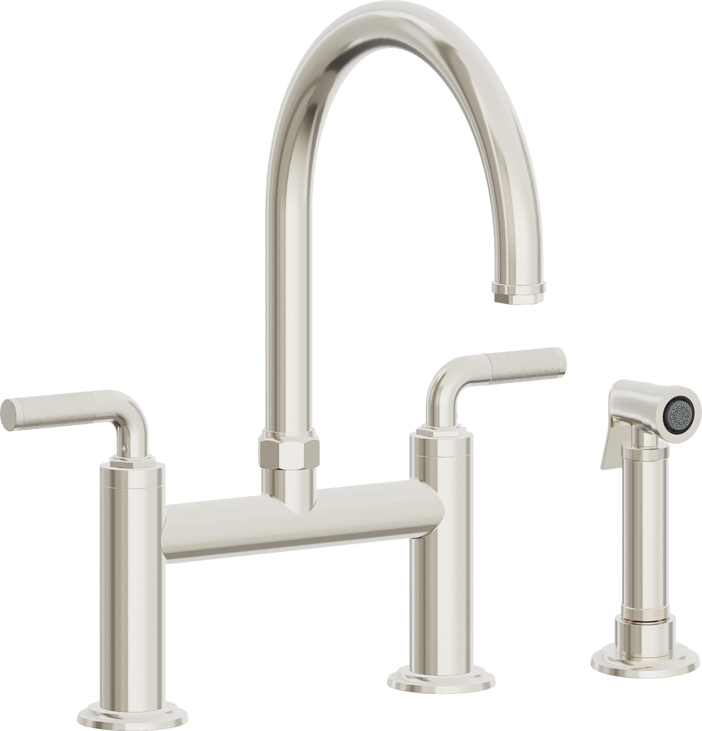 California Faucets Descanso Llave de Cocina Tipo Puente Industrial con Rociador Lateral - Pico en Arco - Níquel Pulido