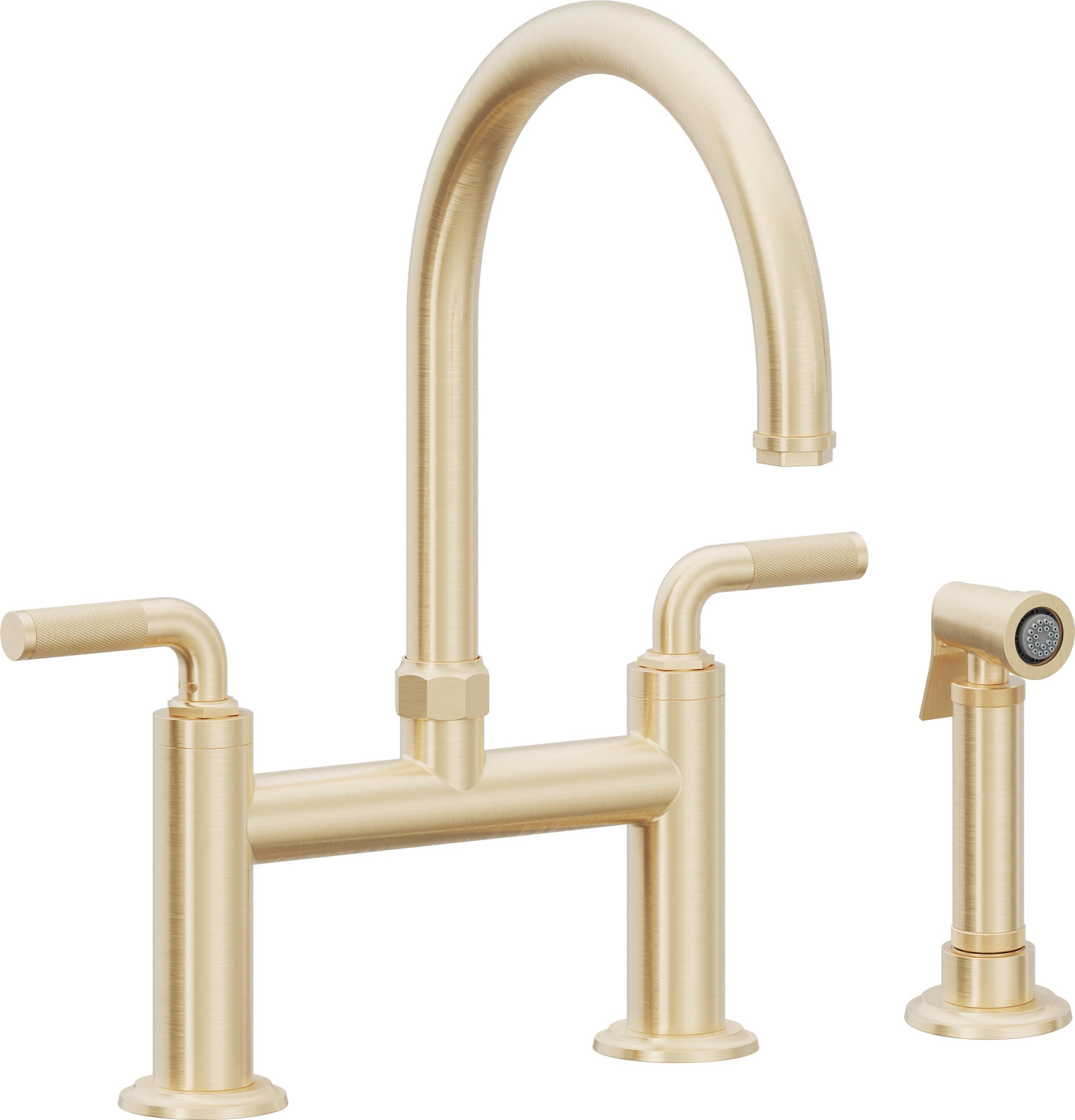 California Faucets Descanso Llave de Cocina Tipo Puente Industrial con Rociador Lateral - Pico en Arco - Latón Satinado
