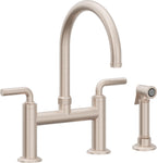 California Faucets Descanso Llave de Cocina Tipo Puente Industrial con Rociador Lateral - Pico en Arco - Níquel Satinado