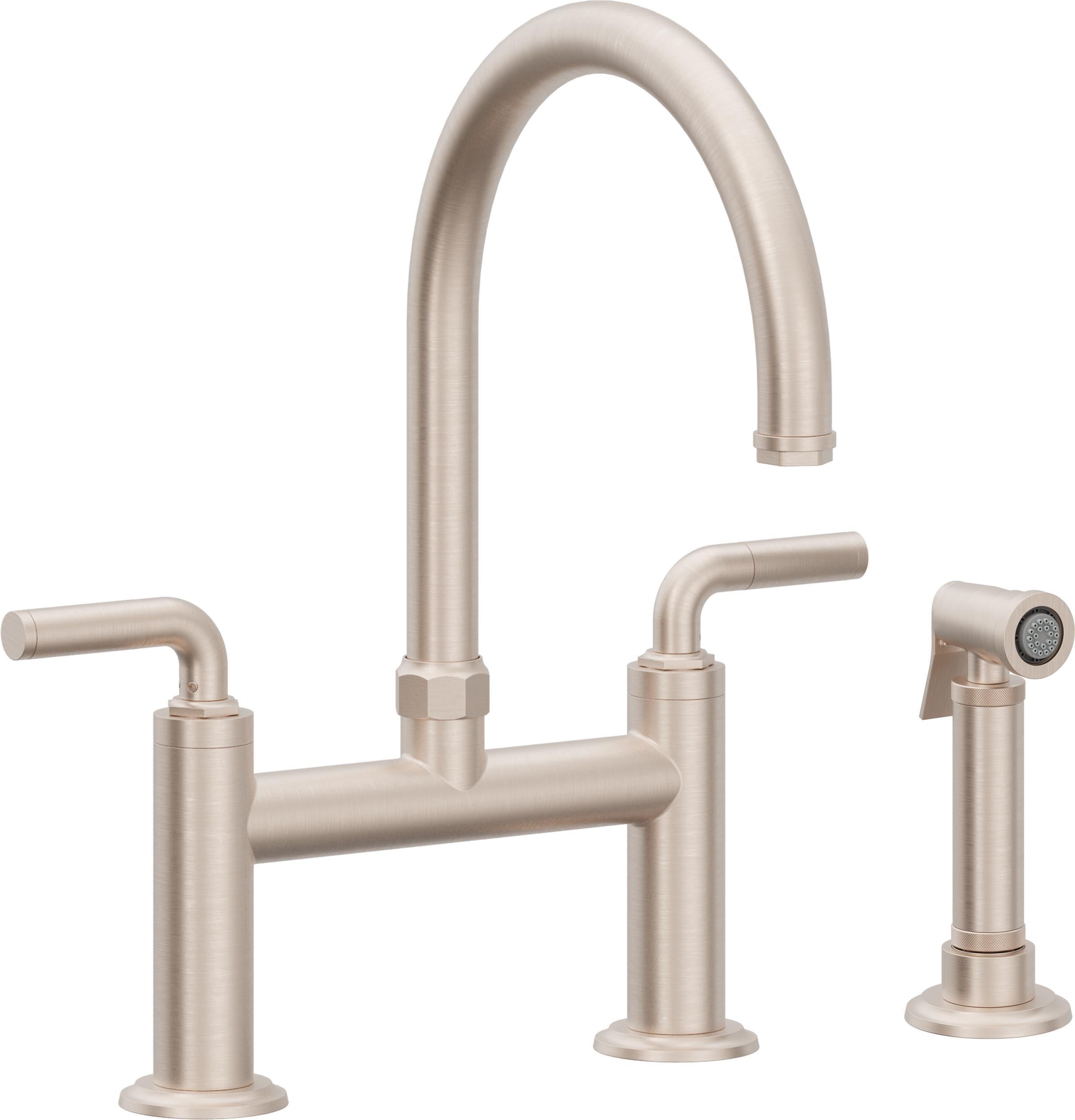 California Faucets Descanso Llave de Cocina Tipo Puente Industrial con Rociador Lateral - Pico en Arco - Níquel Satinado