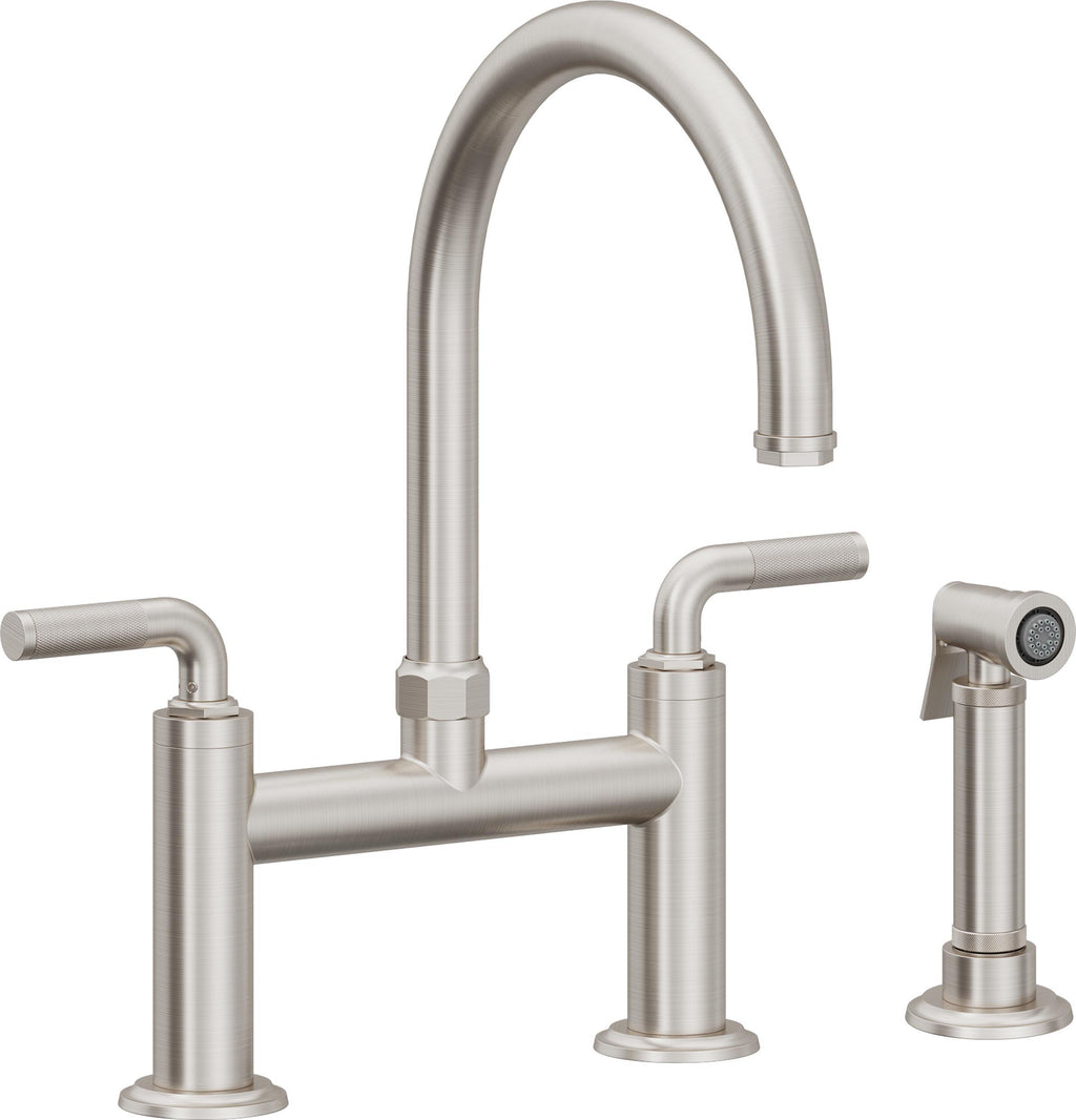 California Faucets Descanso Llave de Cocina Tipo Puente Industrial con Rociador Lateral - Pico en Arco - Acero Inoxidable Ultra