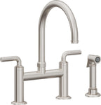 California Faucets Descanso Llave de Cocina Tipo Puente Industrial con Rociador Lateral - Pico en Arco - Acero Inoxidable Ultra