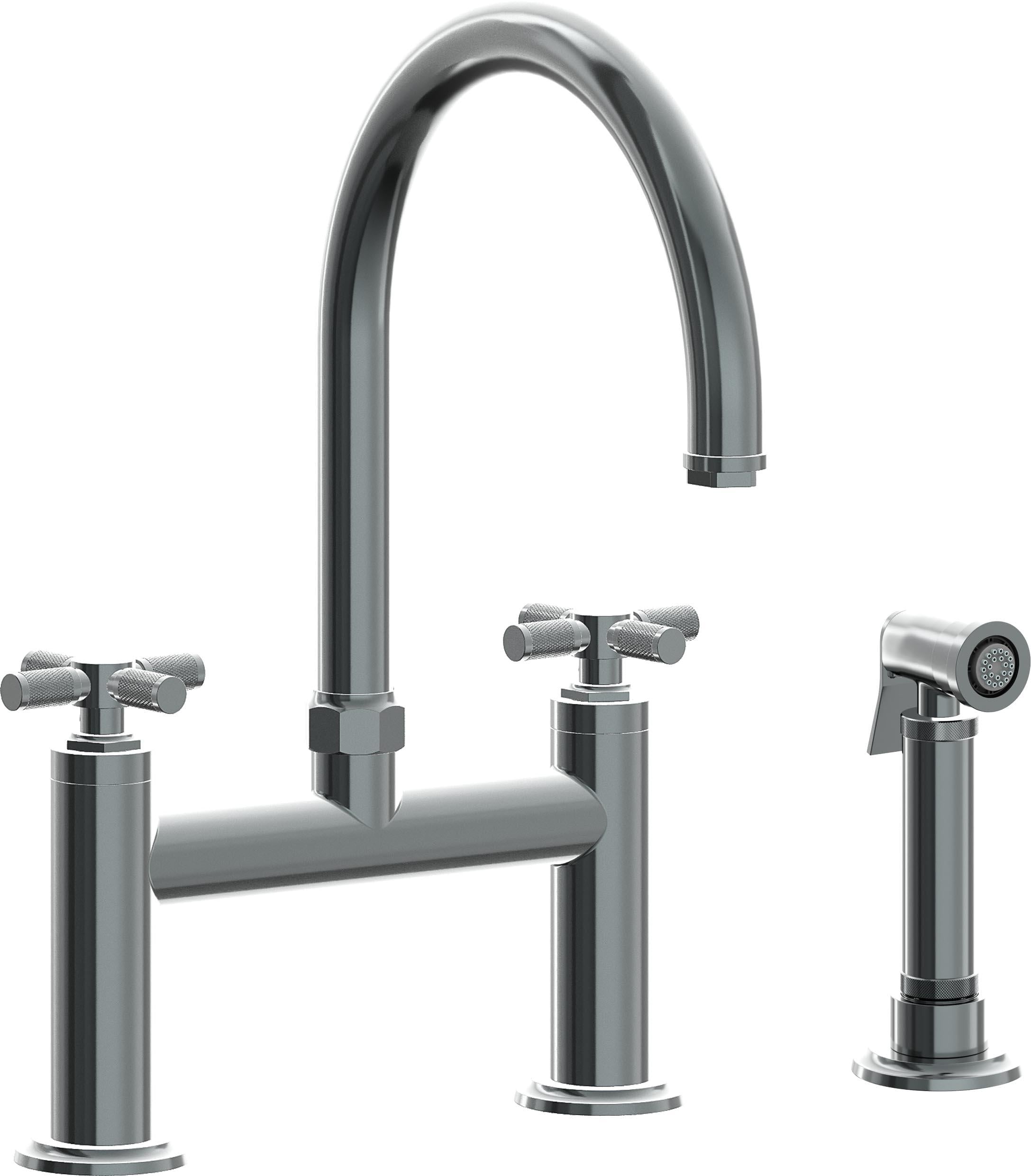 California Faucets Descanso Llave de Cocina Tipo Puente Industrial con Rociador Lateral - Pico en Arco - Níquel Negro
