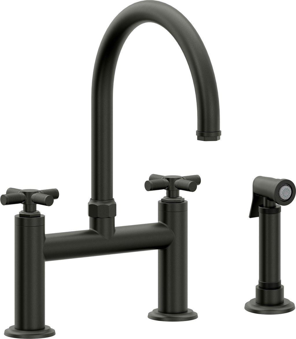 California Faucets Descanso Llave de Cocina Tipo Puente Industrial con Rociador Lateral - Pico en Arco - Bronce Bella Terra