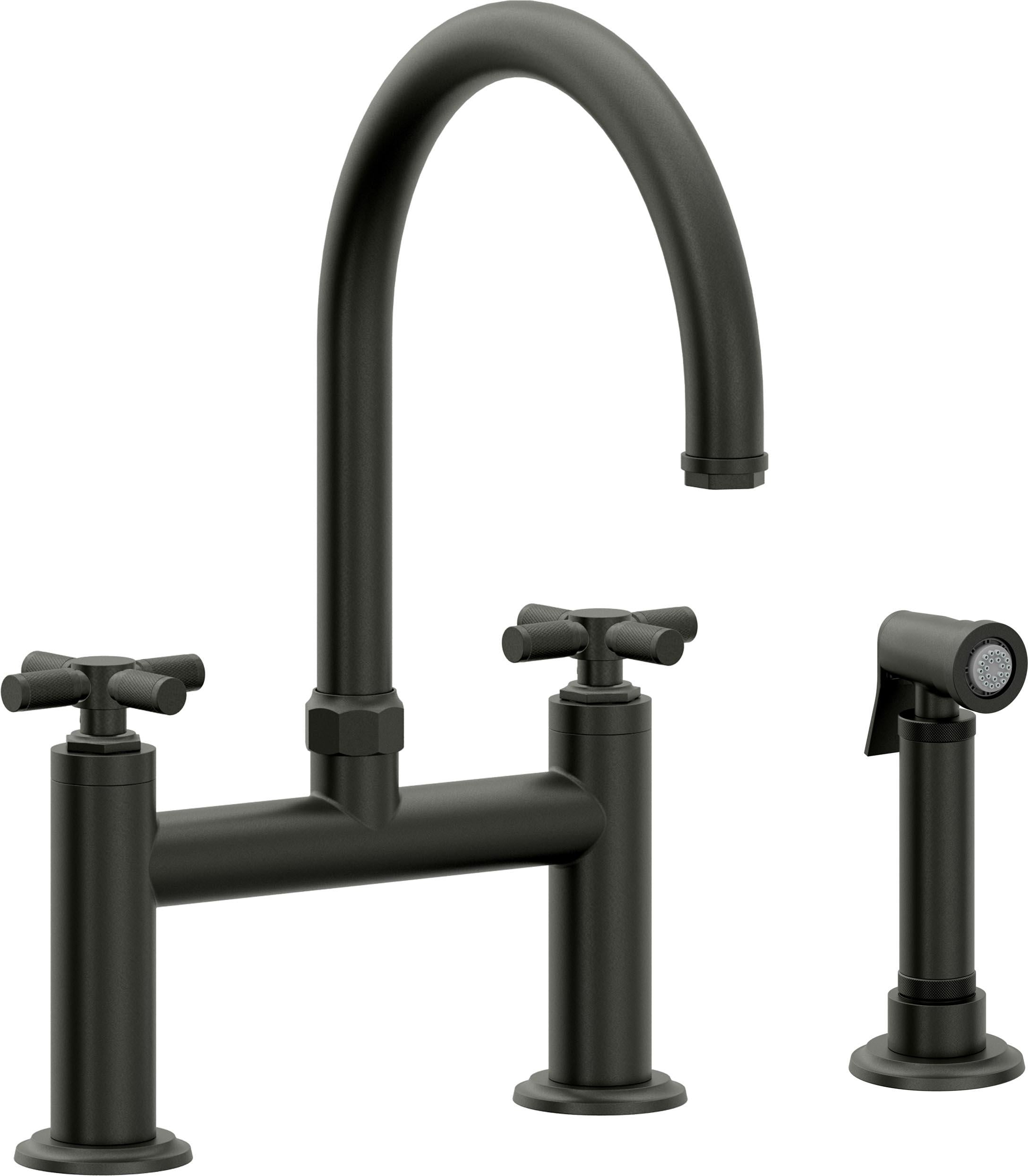 California Faucets Descanso Llave de Cocina Tipo Puente Industrial con Rociador Lateral - Pico en Arco - Bronce Bella Terra