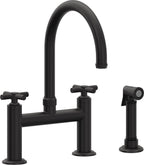 California Faucets Descanso Llave de Cocina Tipo Puente Industrial con Rociador Lateral - Pico en Arco - Negro Mate