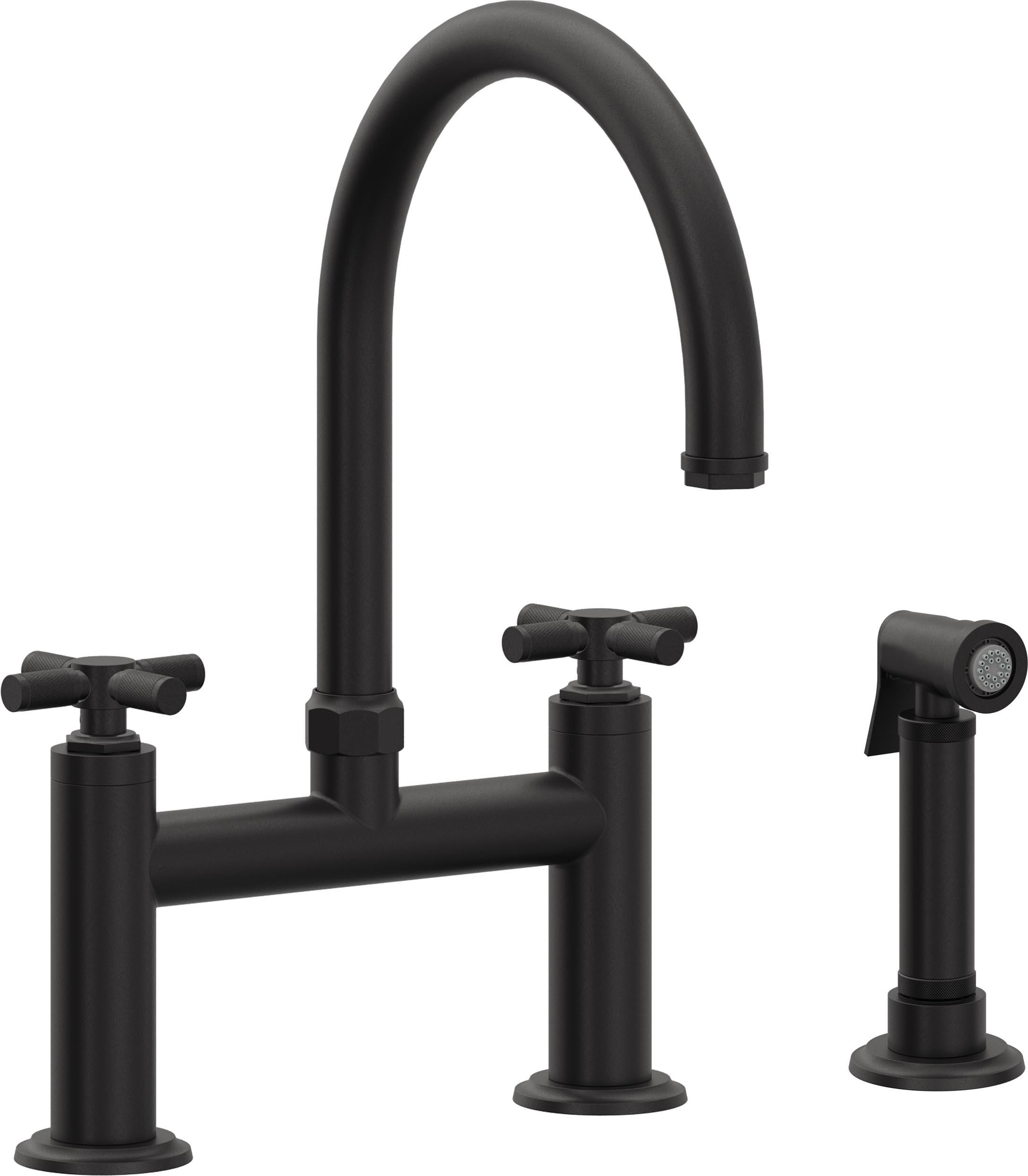 California Faucets Descanso Llave de Cocina Tipo Puente Industrial con Rociador Lateral - Pico en Arco - Negro Mate
