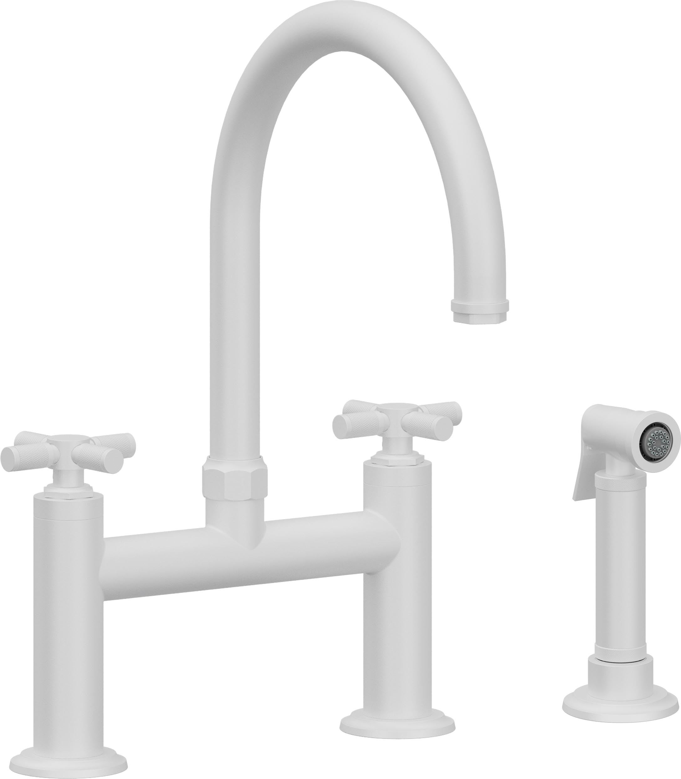 California Faucets Descanso Llave de Cocina Tipo Puente Industrial con Rociador Lateral - Pico en Arco - Blanco Mate