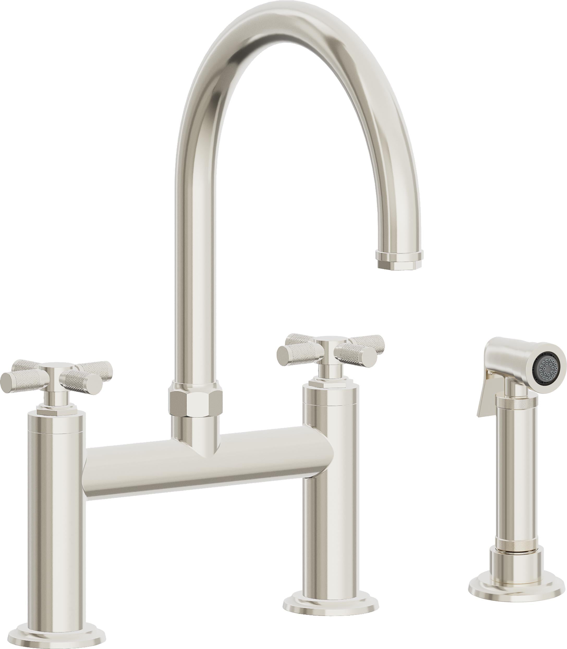 California Faucets Descanso Llave de Cocina Tipo Puente Industrial con Rociador Lateral - Pico en Arco - Níquel Pulido