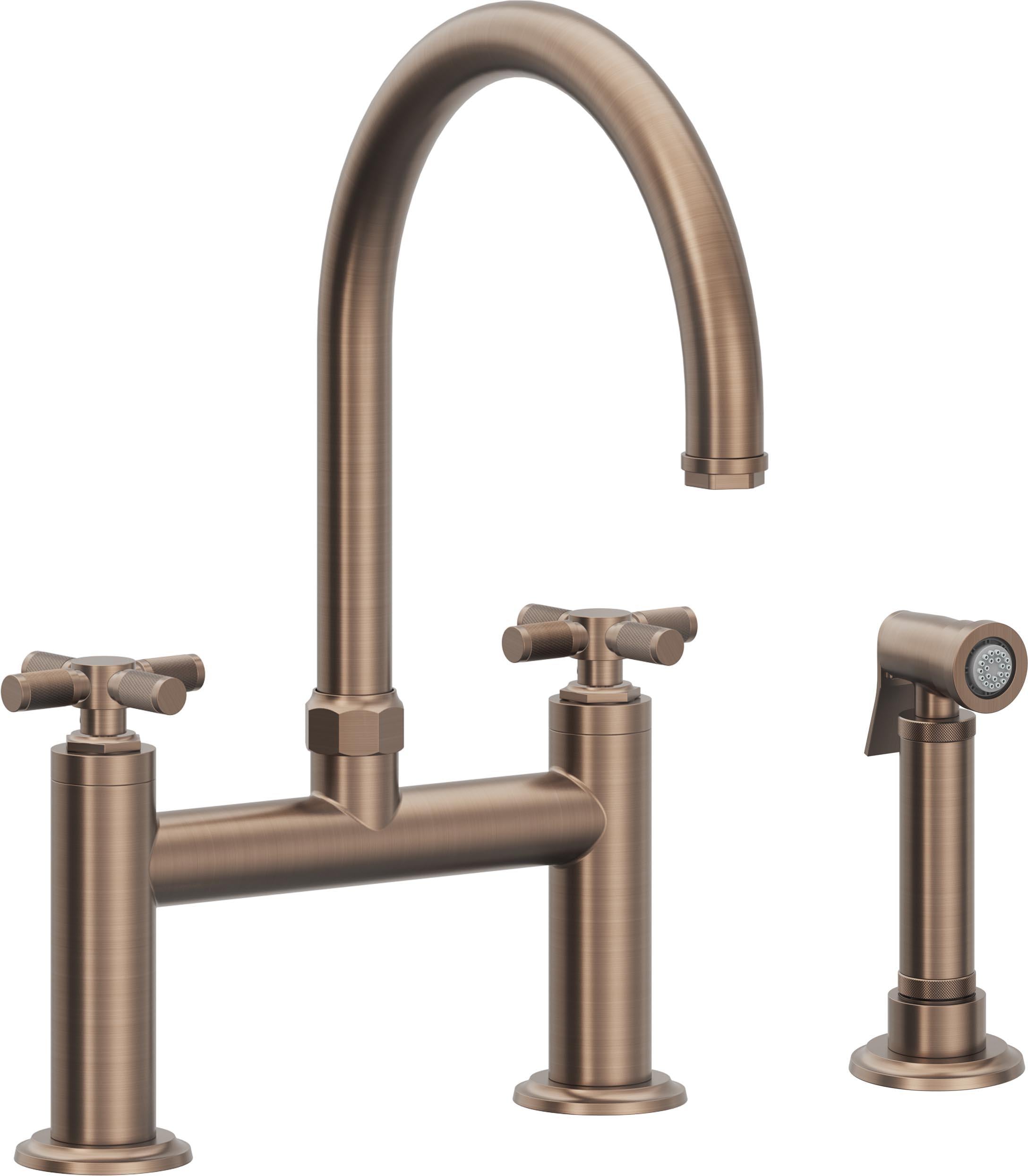California Faucets Descanso Llave de Cocina Tipo Puente Industrial con Rociador Lateral - Pico en Arco - Bronce Satinado