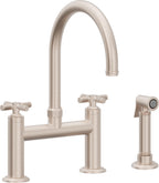 California Faucets Descanso Llave de Cocina Tipo Puente Industrial con Rociador Lateral - Pico en Arco - Níquel Satinado