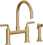 California Faucets Descanso Llave de Cocina Tipo Puente Industrial con Rociador Lateral - Pico en Arco - Latón Bruñido