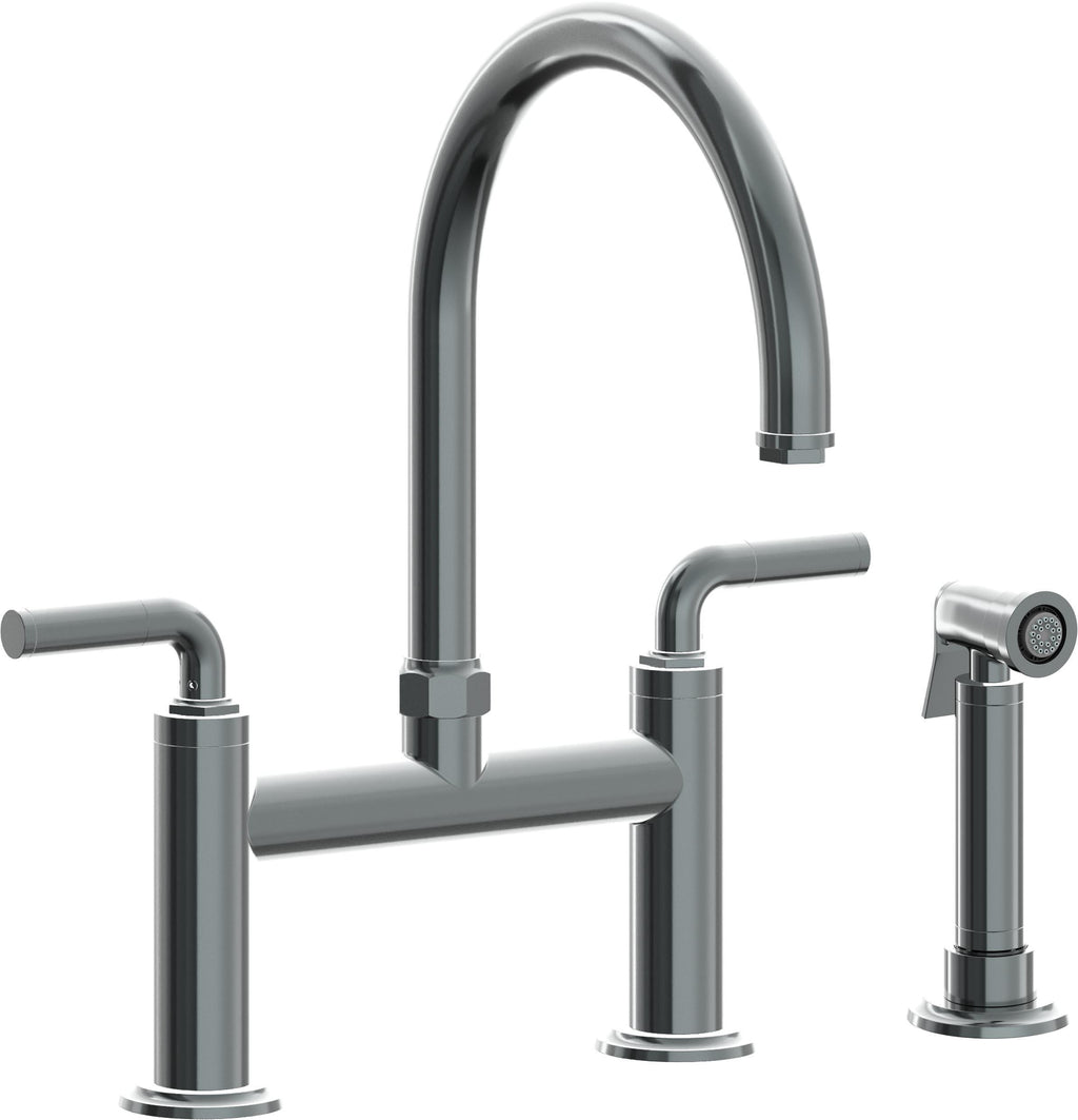 California Faucets Descanso Llave de Cocina Tipo Puente Industrial con Rociador Lateral - Pico en Arco - Níquel Negro