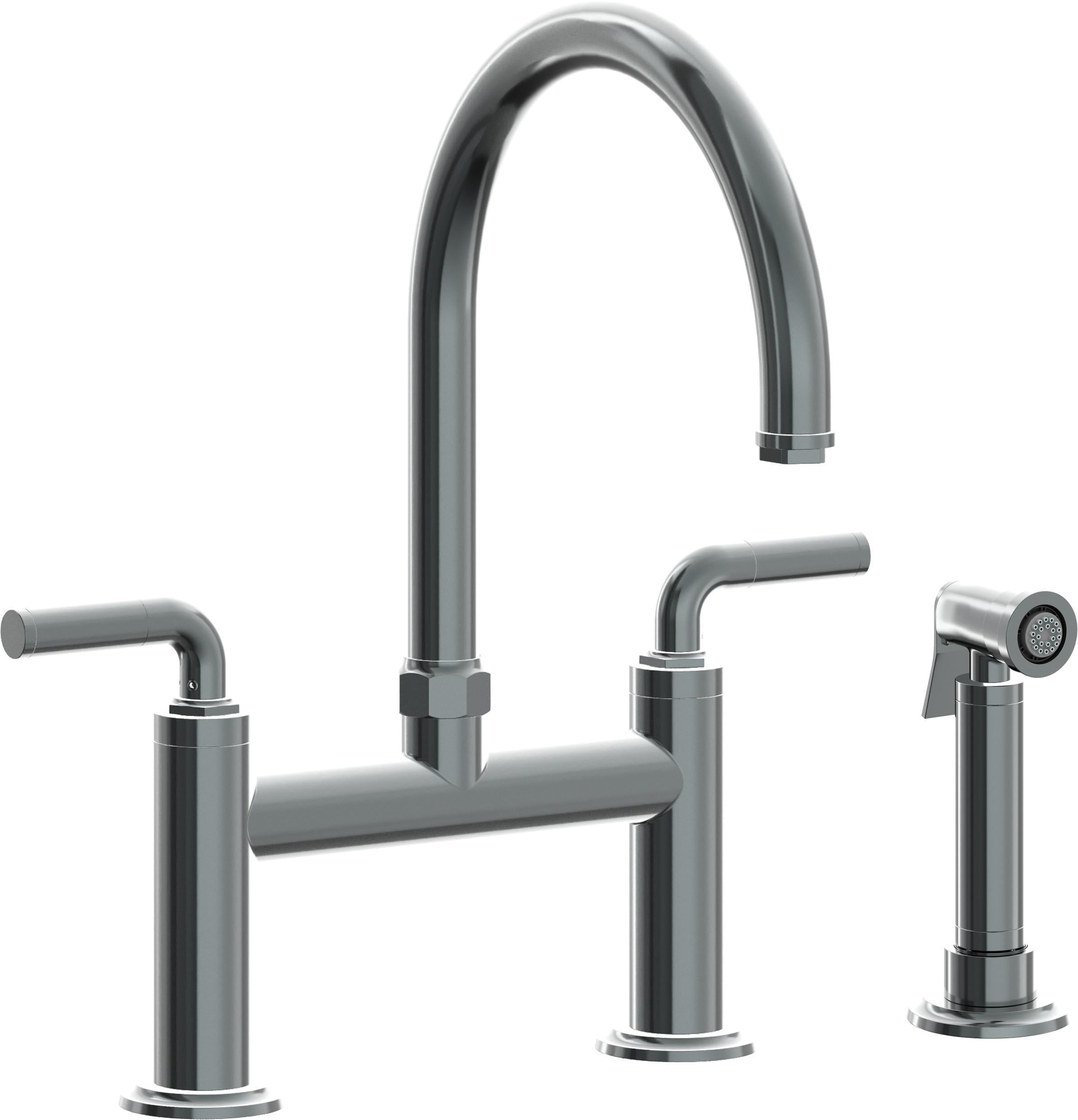 California Faucets Descanso Llave de Cocina Tipo Puente Industrial con Rociador Lateral - Pico en Arco - Níquel Negro