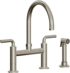 California Faucets Descanso Llave de Cocina Tipo Puente Industrial con Rociador Lateral - Pico en Arco - Níquel Bruñido
