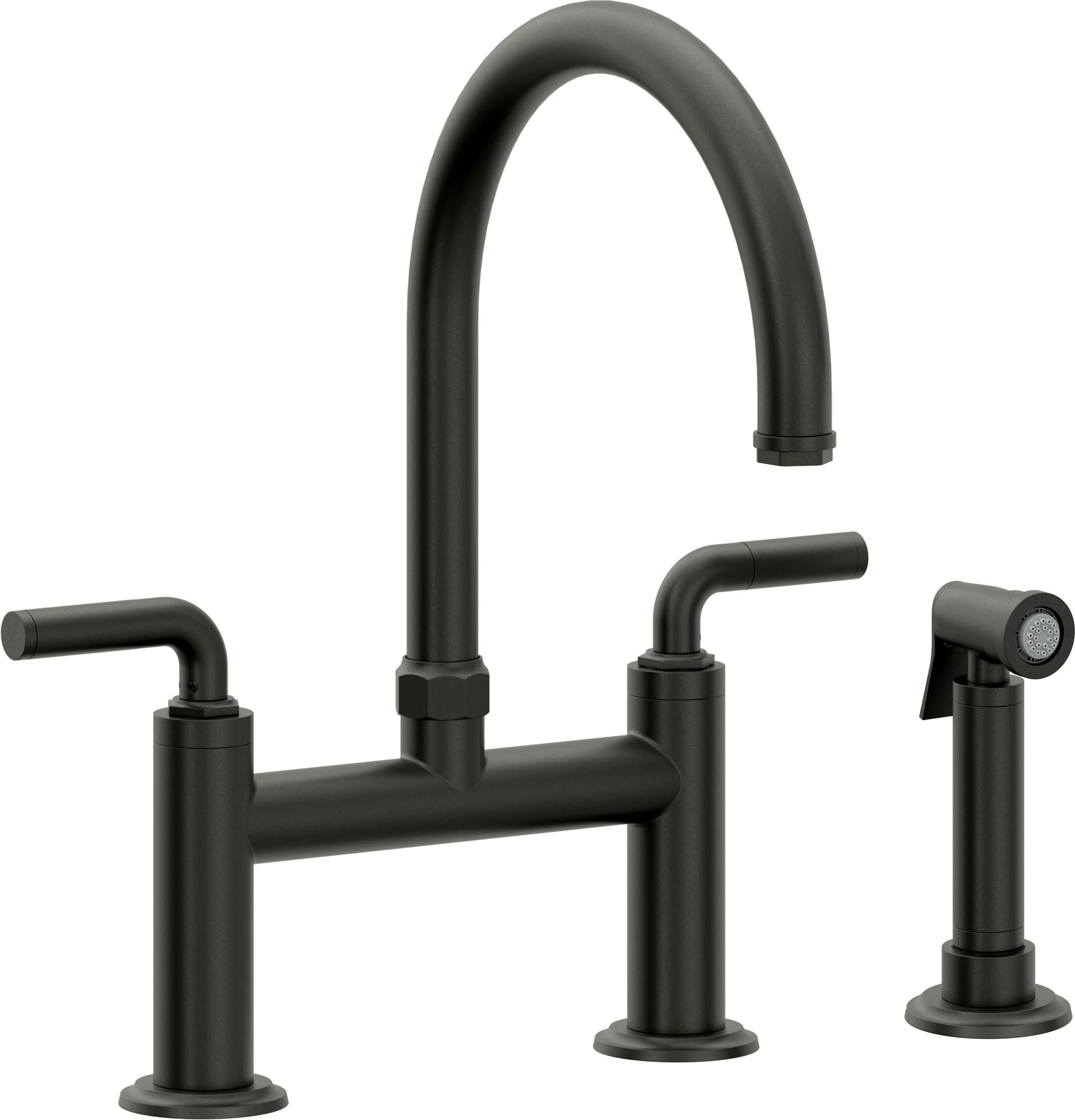 California Faucets Descanso Llave de Cocina Tipo Puente Industrial con Rociador Lateral - Pico en Arco - Bronce Bella Terra