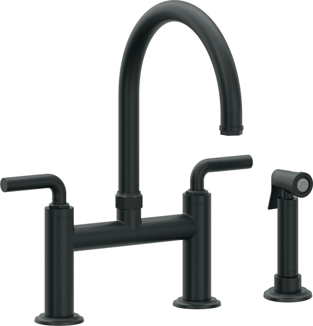 California Faucets Descanso Llave de Cocina Tipo Puente Industrial con Rociador Lateral - Pico en Arco - Carbón