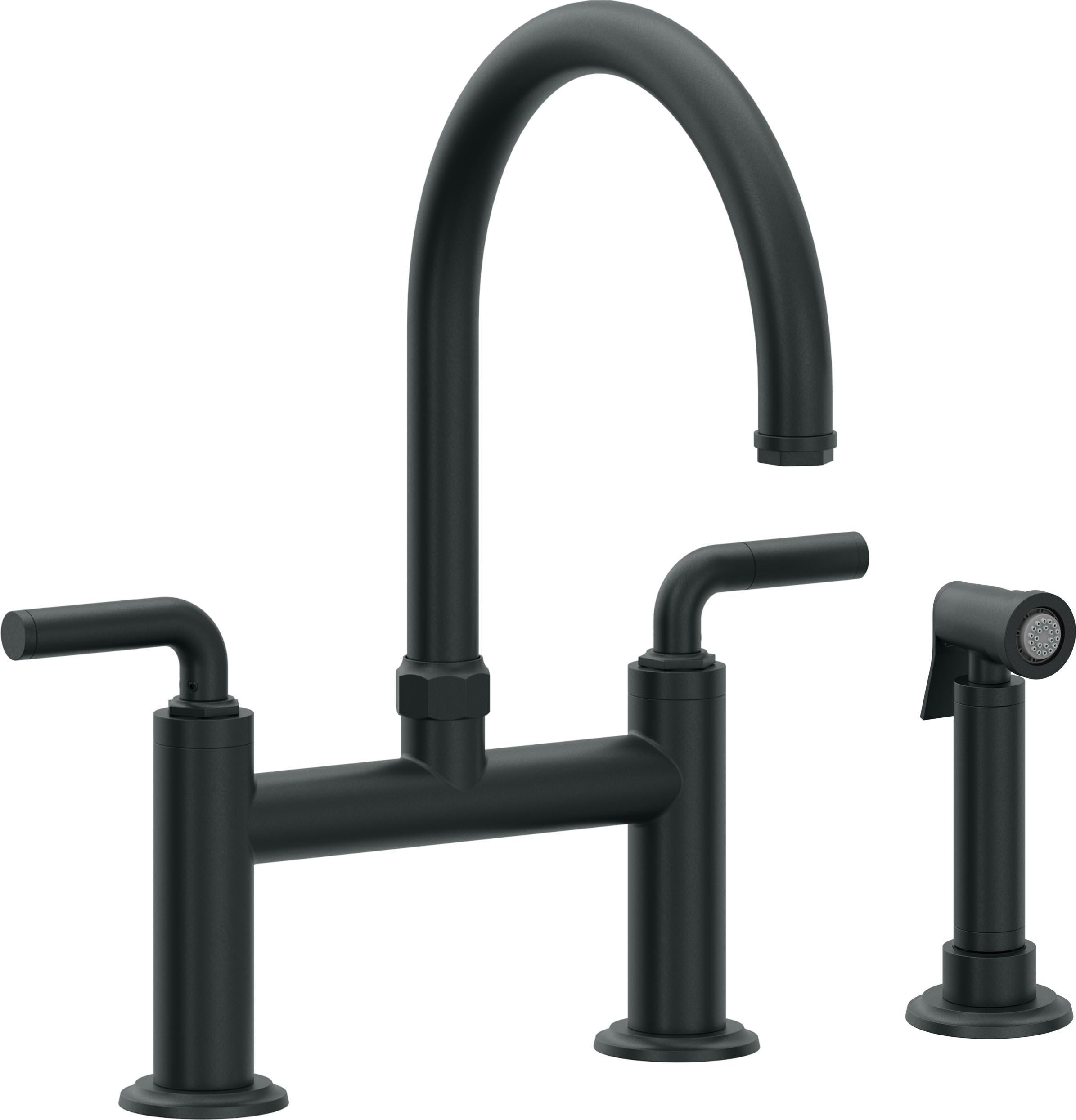 California Faucets Descanso Llave de Cocina Tipo Puente Industrial con Rociador Lateral - Pico en Arco - Carbón