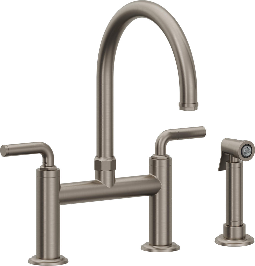 California Faucets Descanso Llave de Cocina Tipo Puente Industrial con Rociador Lateral - Pico en Arco - Grafito