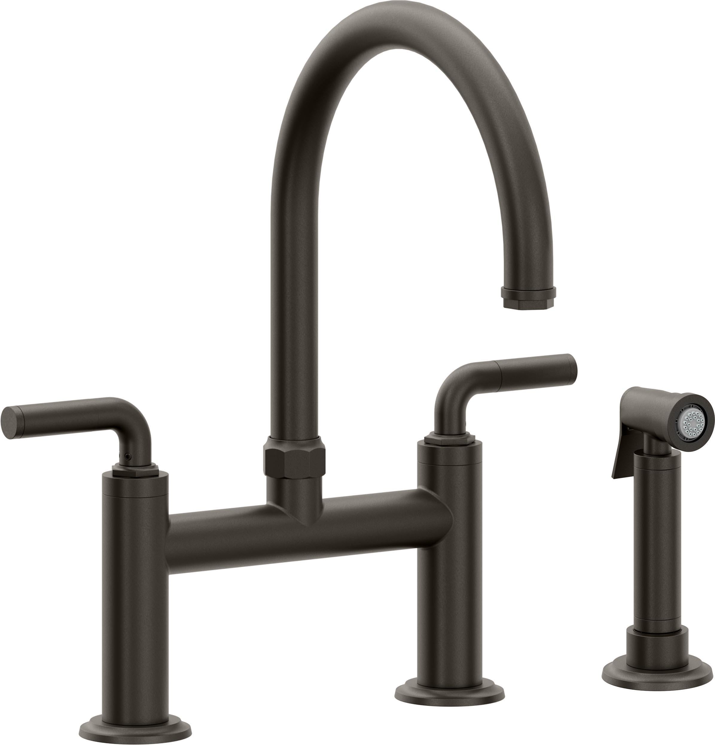 California Faucets Descanso Llave de Cocina Tipo Puente Industrial con Rociador Lateral - Pico en Arco - Bronce Oscuro