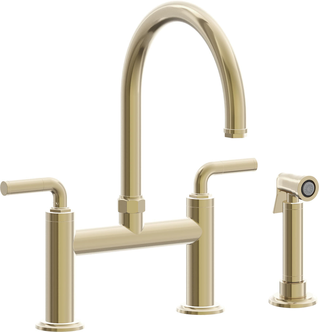 California Faucets Descanso Llave de Cocina Tipo Puente Industrial con Rociador Lateral - Pico en Arco - Latón Pulido
