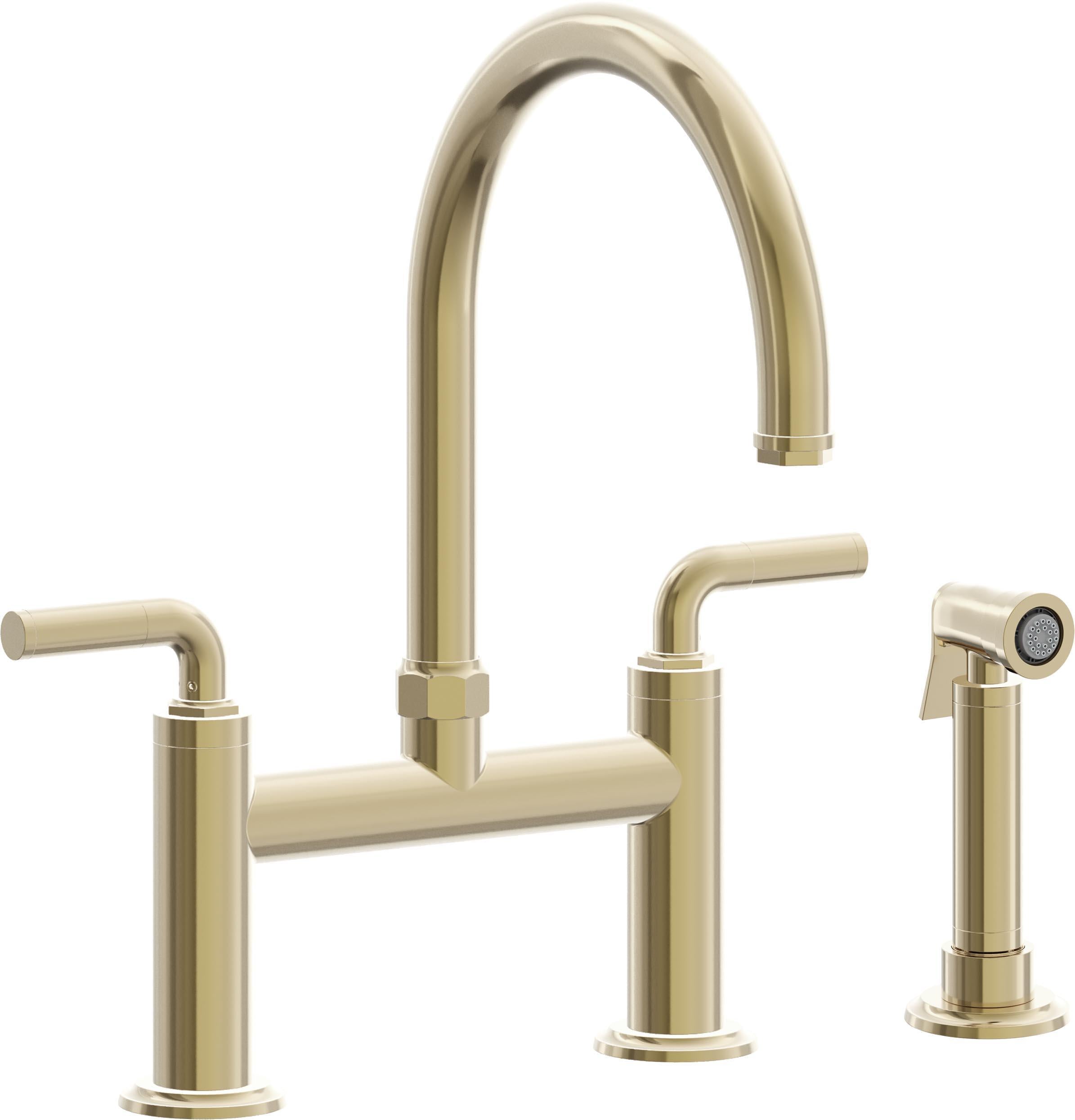 California Faucets Descanso Llave de Cocina Tipo Puente Industrial con Rociador Lateral - Pico en Arco - Latón Pulido