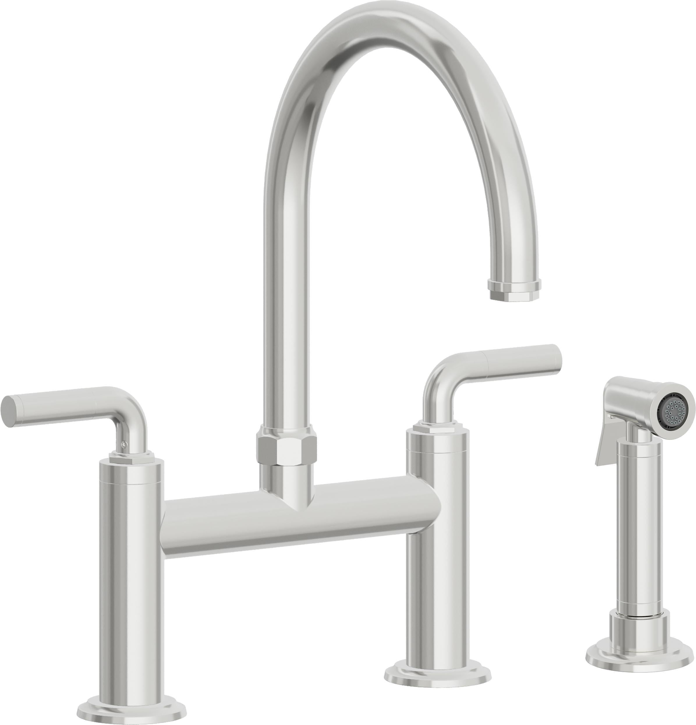 California Faucets Descanso Llave de Cocina Tipo Puente Industrial con Rociador Lateral - Pico en Arco - Cromo Pulido