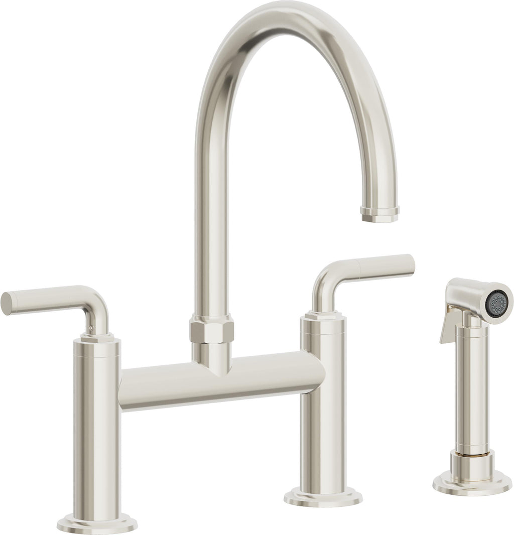 California Faucets Descanso Llave de Cocina Tipo Puente Industrial con Rociador Lateral - Pico en Arco - Níquel Pulido