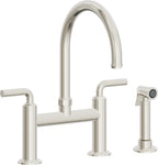California Faucets Descanso Llave de Cocina Tipo Puente Industrial con Rociador Lateral - Pico en Arco - Níquel Pulido