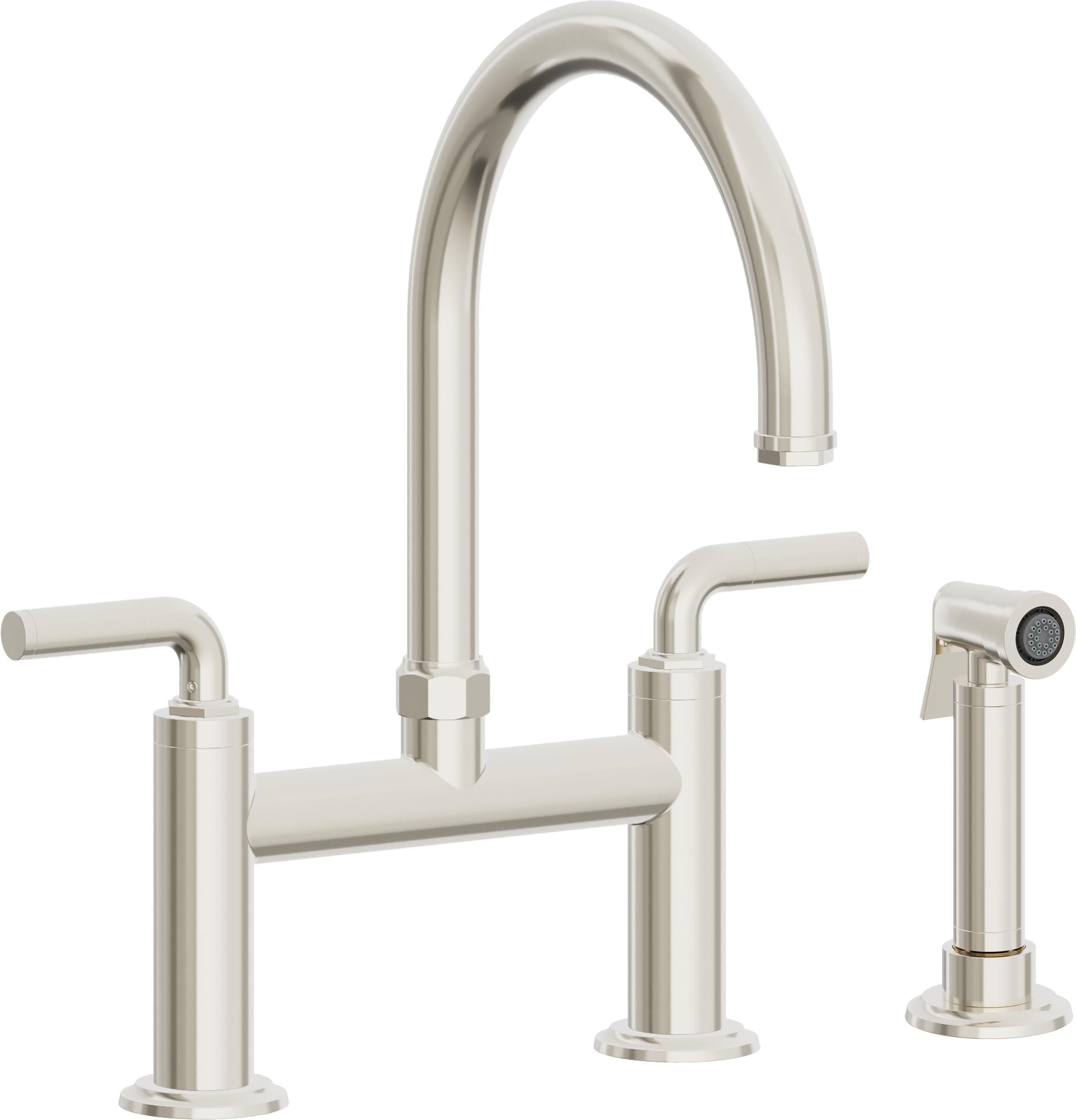 California Faucets Descanso Llave de Cocina Tipo Puente Industrial con Rociador Lateral - Pico en Arco - Níquel Pulido