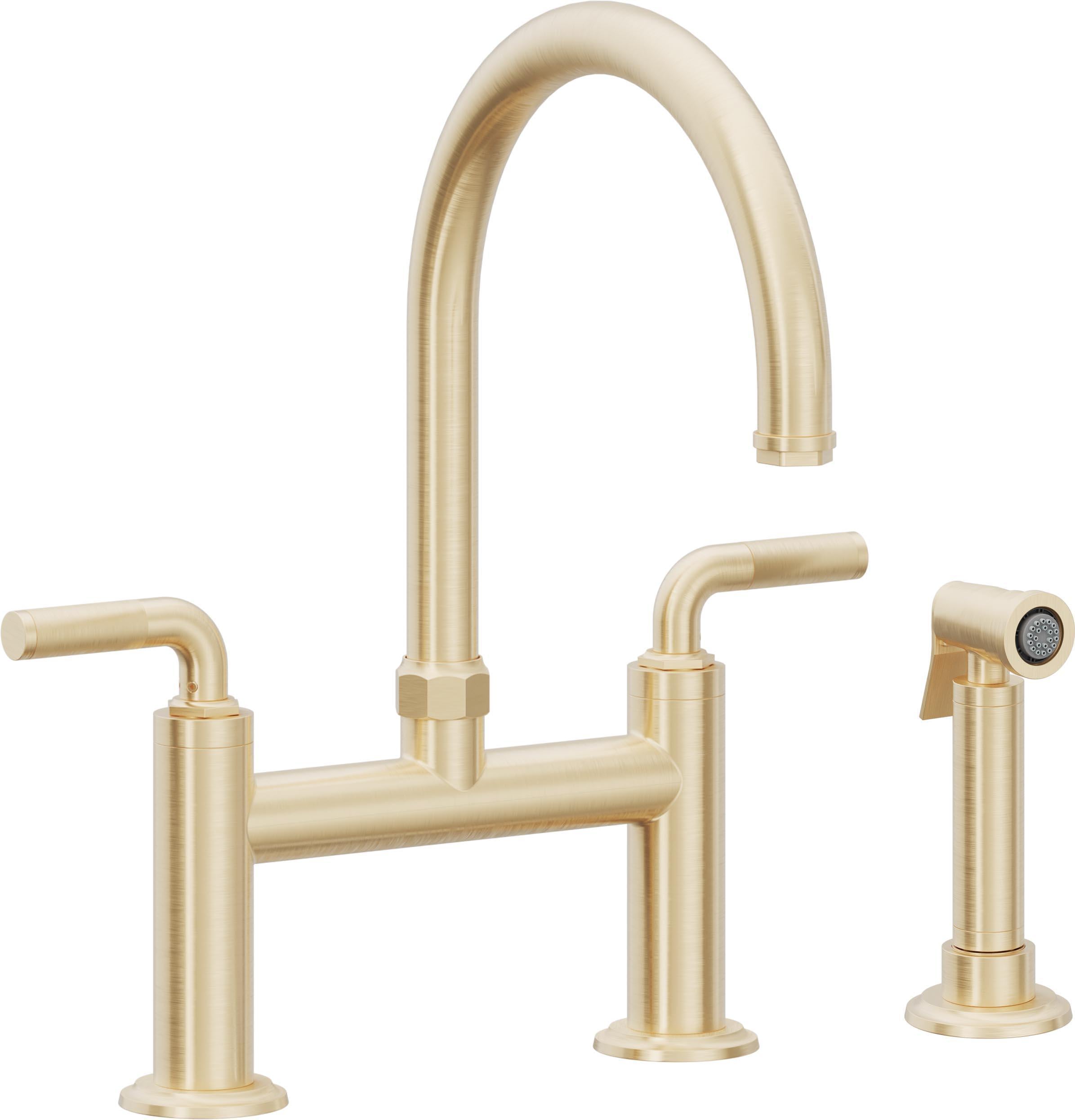 California Faucets Descanso Llave de Cocina Tipo Puente Industrial con Rociador Lateral - Pico en Arco - Latón Satinado