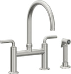 California Faucets Descanso Llave de Cocina Tipo Puente Industrial con Rociador Lateral - Pico en Arco - Cromo Satinado