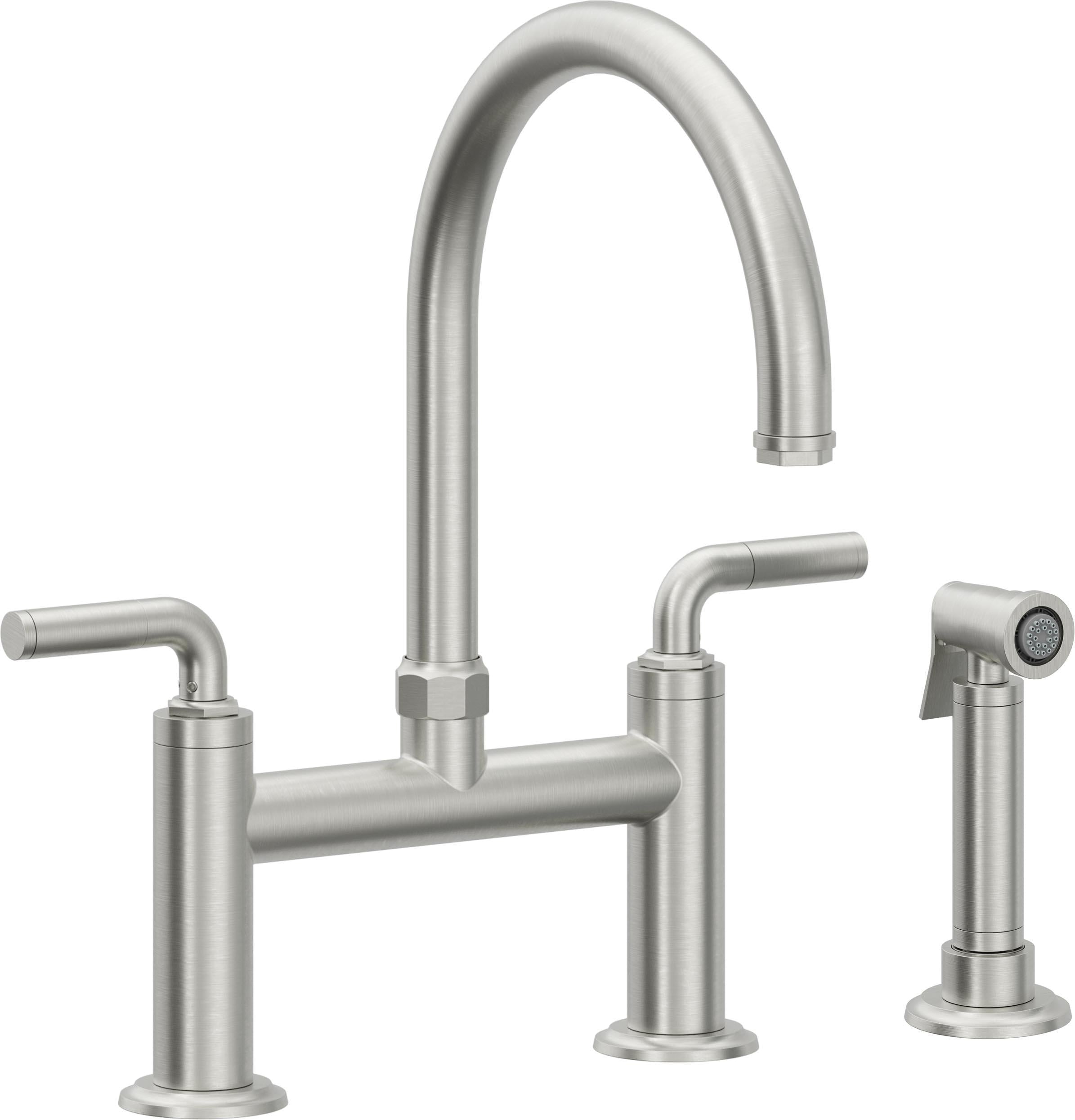 California Faucets Descanso Llave de Cocina Tipo Puente Industrial con Rociador Lateral - Pico en Arco - Cromo Satinado