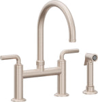 California Faucets Descanso Llave de Cocina Tipo Puente Industrial con Rociador Lateral - Pico en Arco - Níquel Satinado