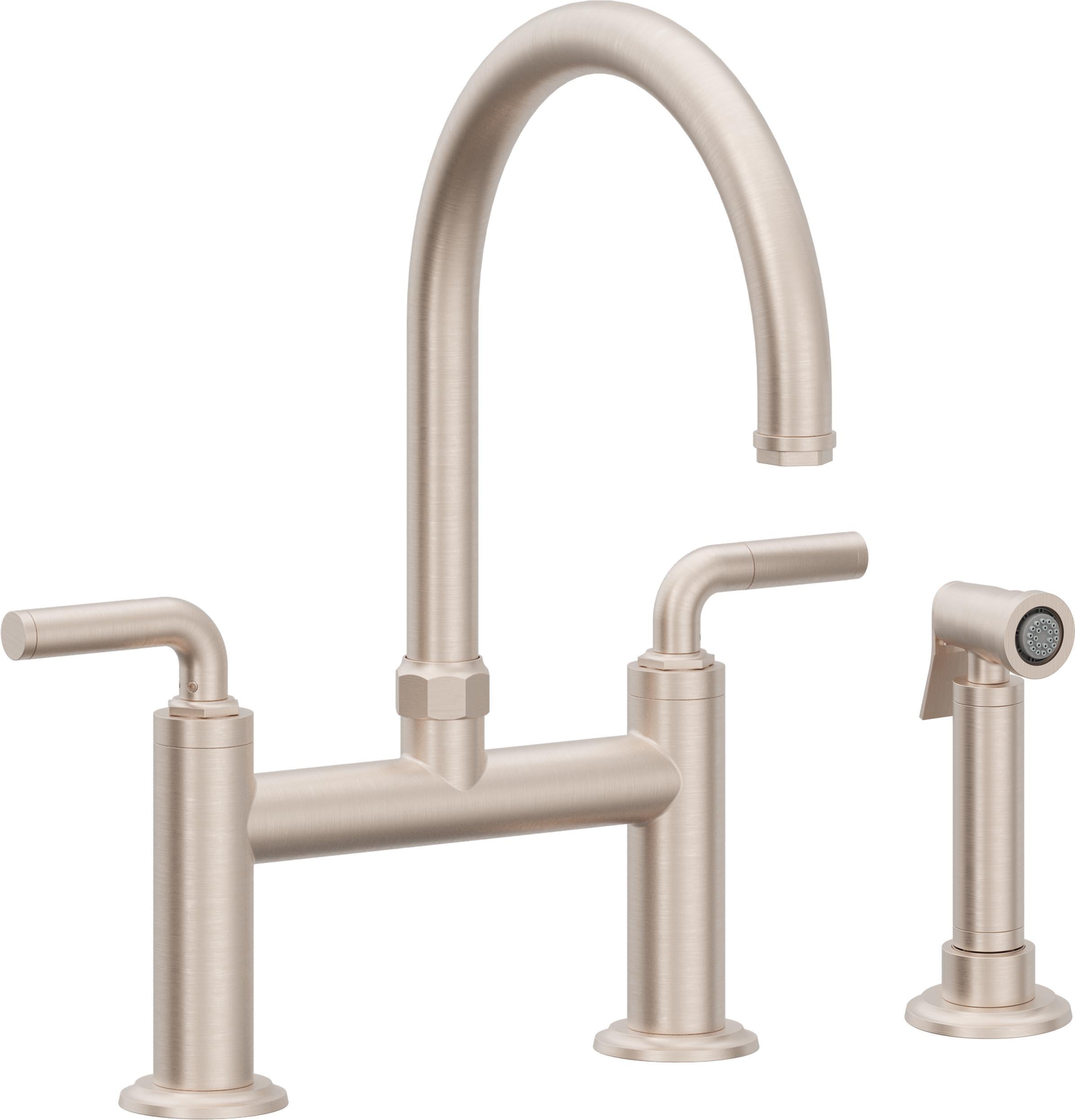 California Faucets Descanso Llave de Cocina Tipo Puente Industrial con Rociador Lateral - Pico en Arco - Níquel Satinado