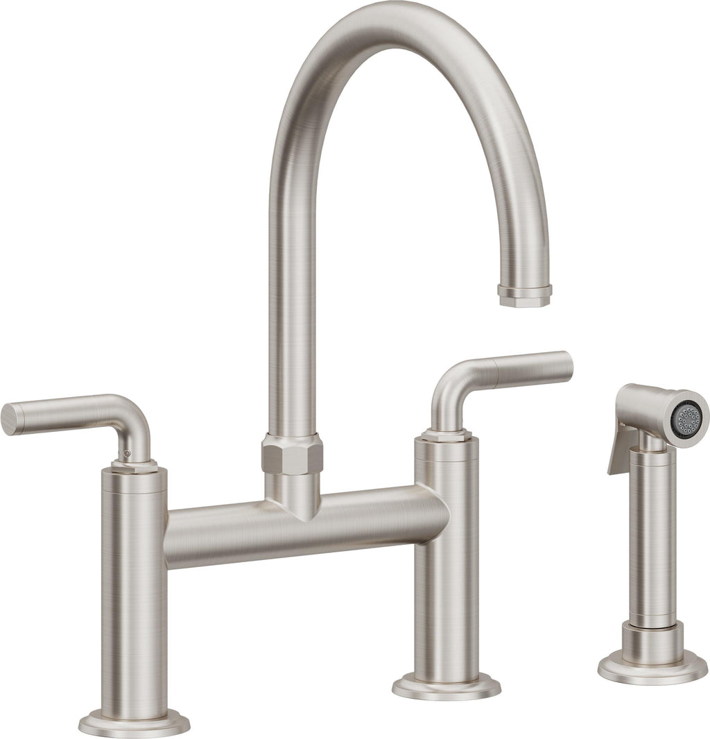 California Faucets Descanso Llave de Cocina Tipo Puente Industrial con Rociador Lateral - Pico en Arco - Acero Inoxidable Ultra