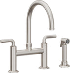California Faucets Descanso Llave de Cocina Tipo Puente Industrial con Rociador Lateral - Pico en Arco - Acero Inoxidable Ultra
