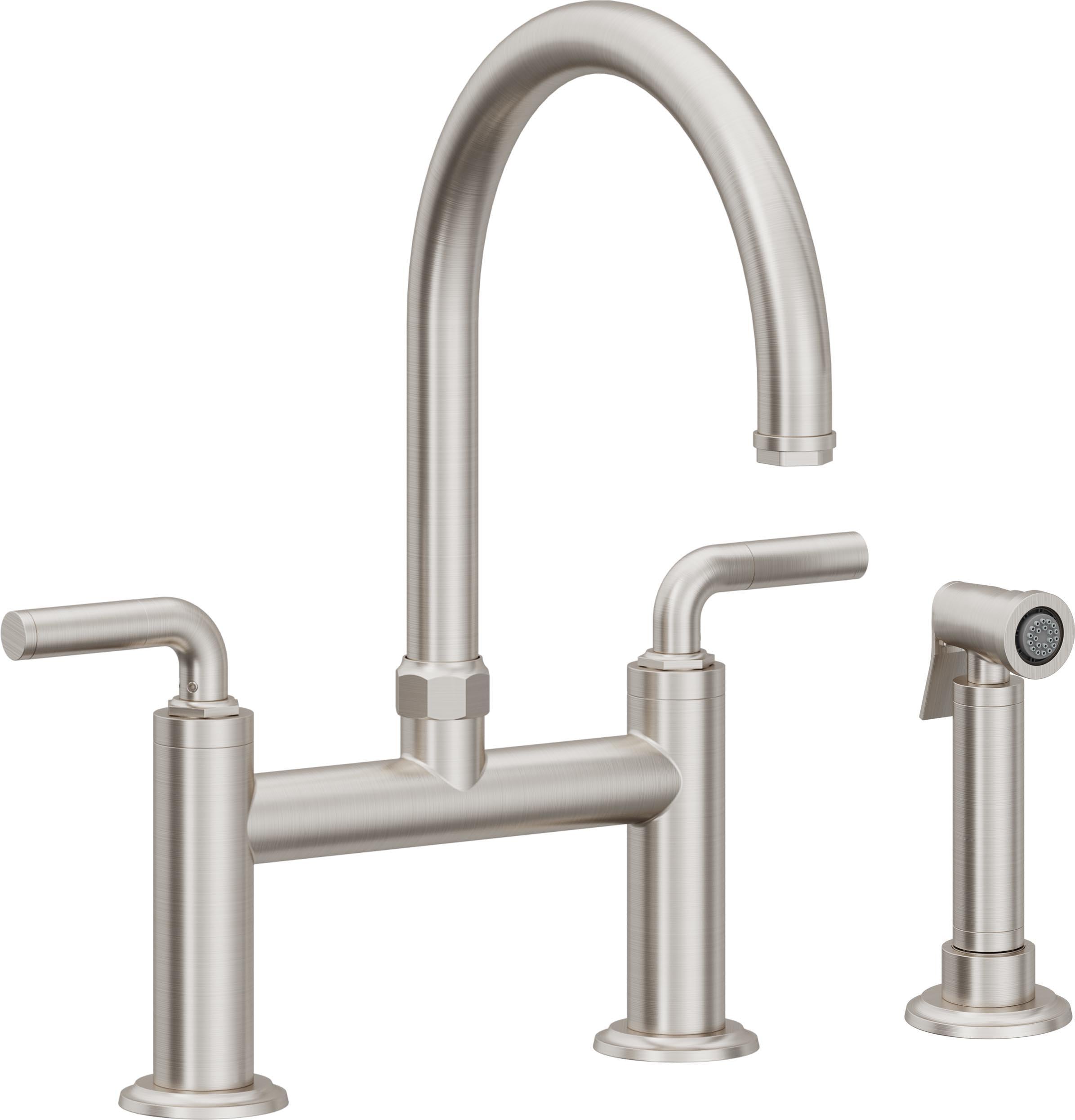 California Faucets Descanso Llave de Cocina Tipo Puente Industrial con Rociador Lateral - Pico en Arco - Acero Inoxidable Ultra