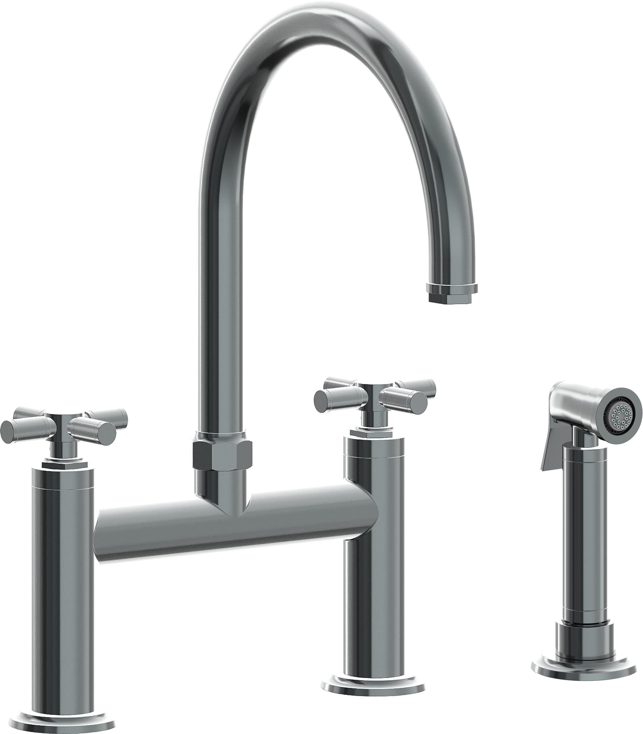 California Faucets Descanso Llave de Cocina Tipo Puente Industrial con Rociador Lateral - Pico en Arco - Níquel Negro