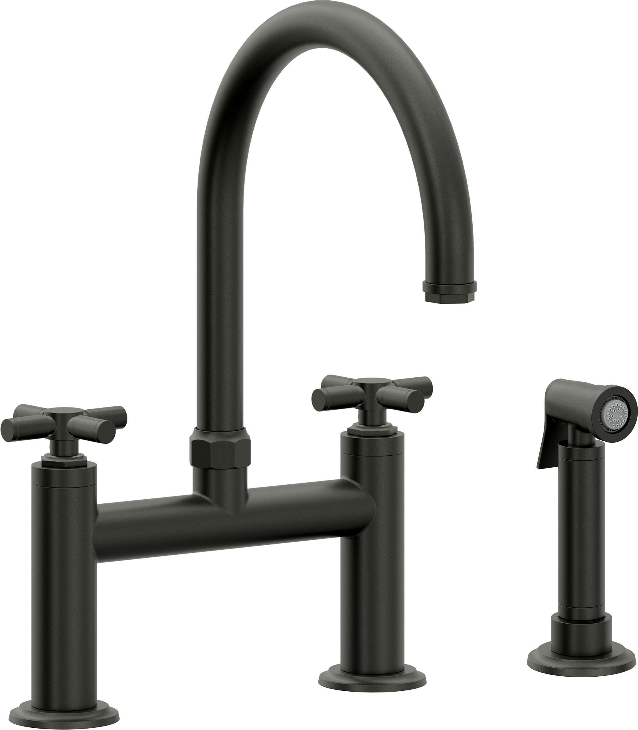 California Faucets Descanso Llave de Cocina Tipo Puente Industrial con Rociador Lateral - Pico en Arco - Bronce Bella Terra