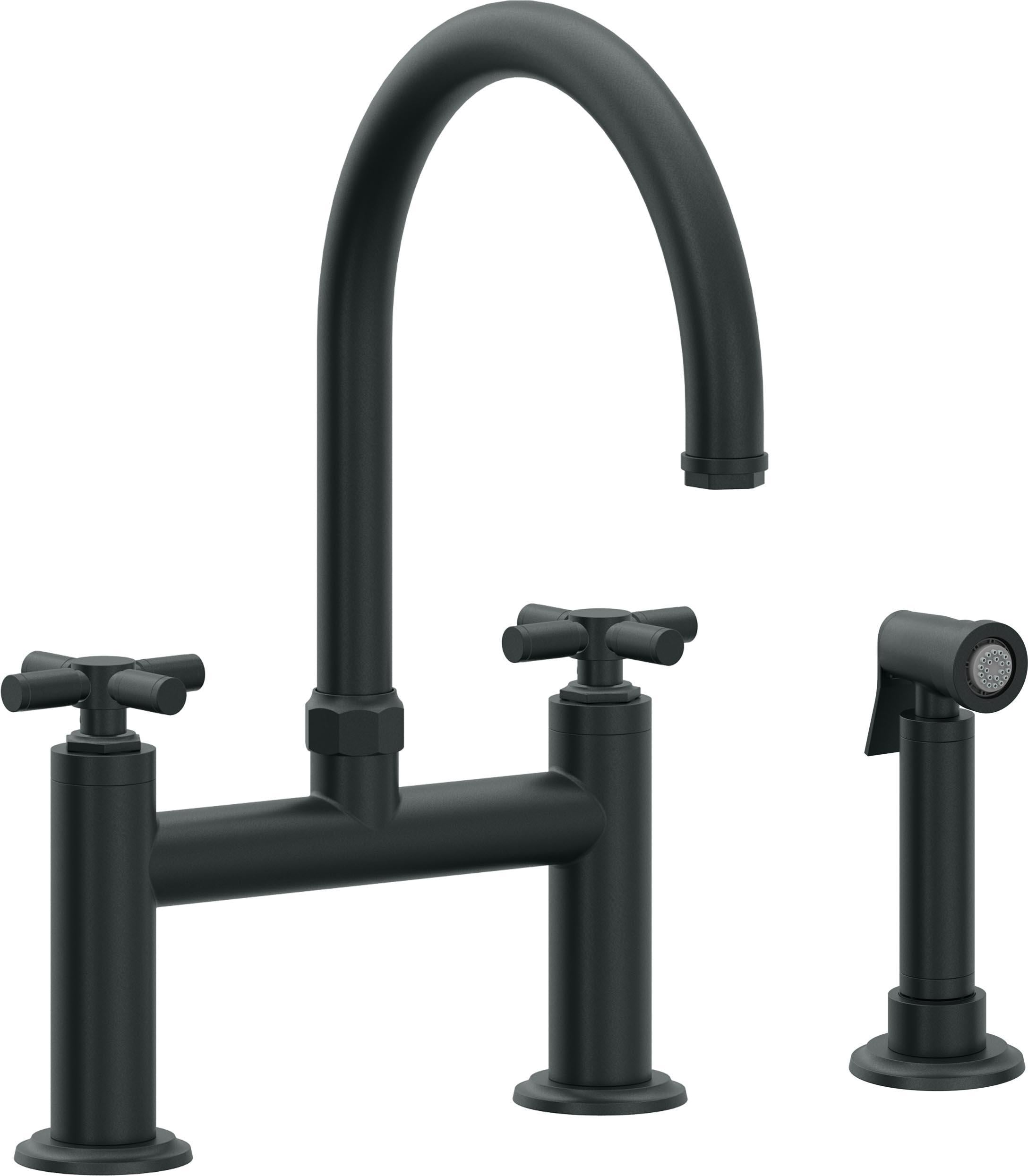 California Faucets Descanso Llave de Cocina Tipo Puente Industrial con Rociador Lateral - Pico en Arco - Carbón