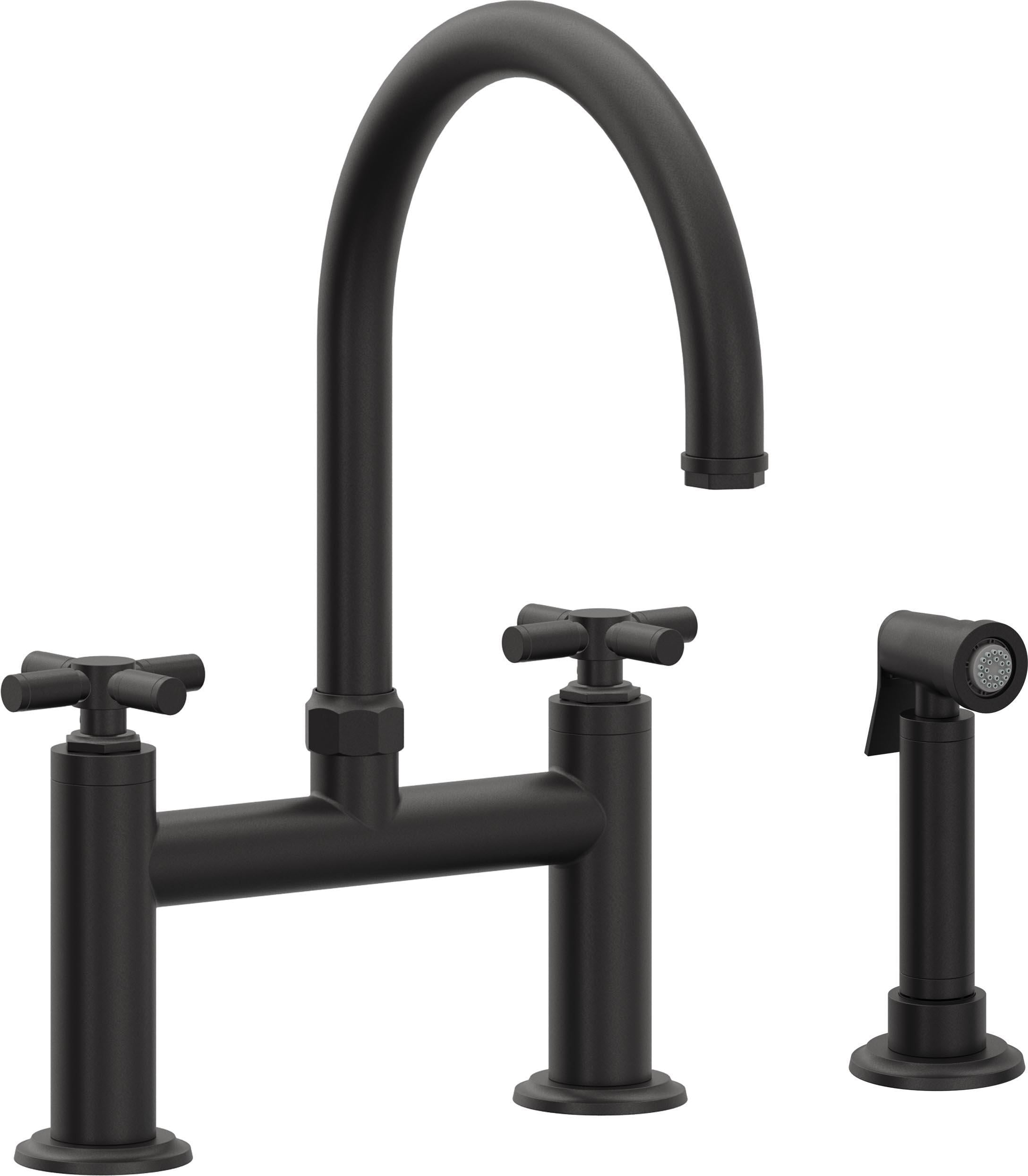 California Faucets Descanso Llave de Cocina Tipo Puente Industrial con Rociador Lateral - Pico en Arco - Negro Mate