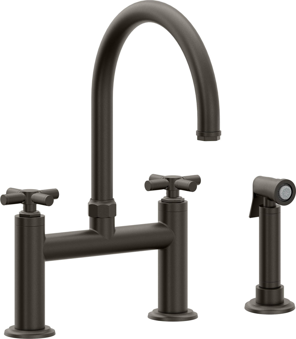 California Faucets Descanso Llave de Cocina Tipo Puente Industrial con Rociador Lateral - Pico en Arco - Bronce Oscuro