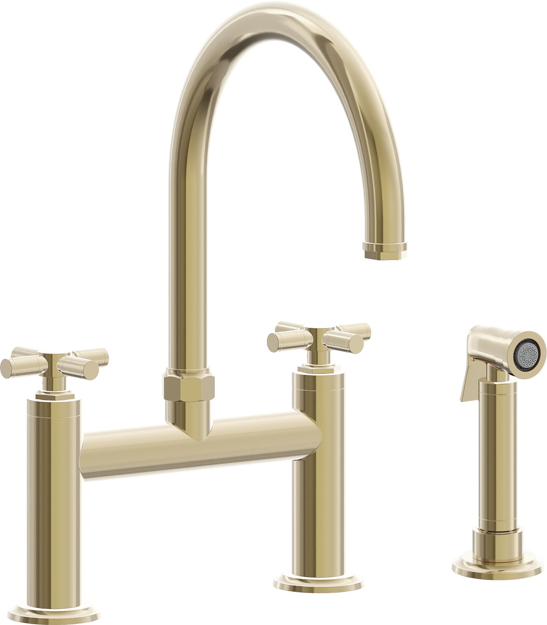California Faucets Descanso Llave de Cocina Tipo Puente Industrial con Rociador Lateral - Pico en Arco - Latón Pulido