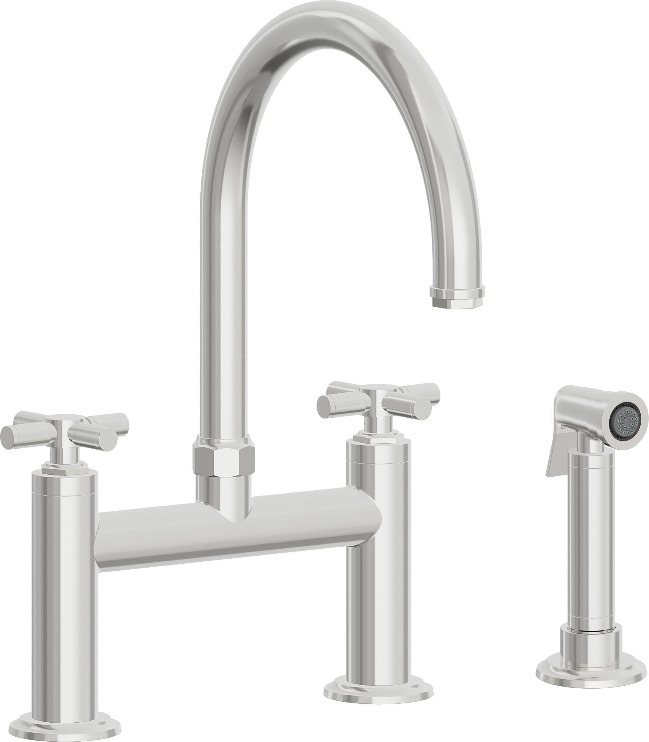 California Faucets Descanso Llave de Cocina Tipo Puente Industrial con Rociador Lateral - Pico en Arco - Cromo Pulido