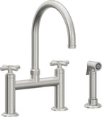 California Faucets Descanso Llave de Cocina Tipo Puente Industrial con Rociador Lateral - Pico en Arco - Cromo Satinado