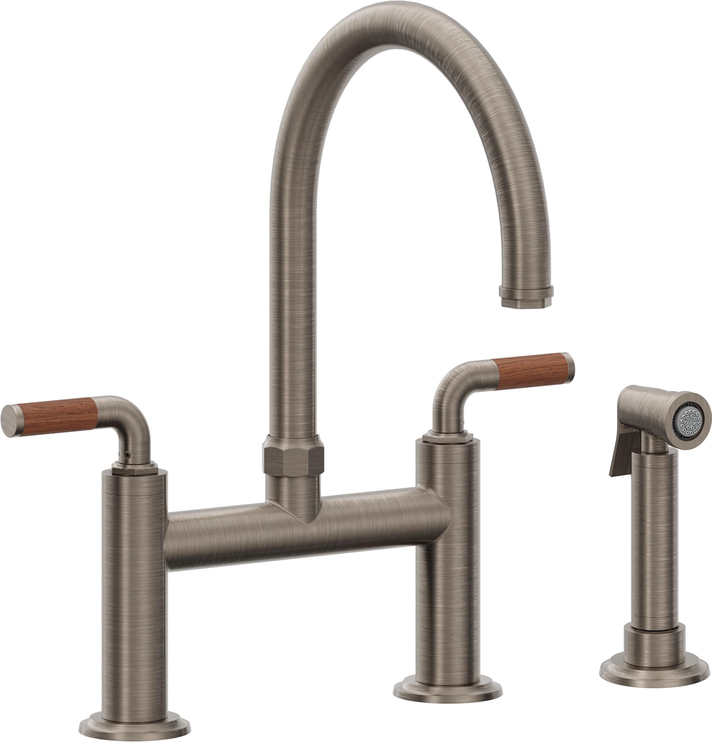 California Faucets Descanso Llave de Cocina Tipo Puente Industrial con Rociador Lateral - Pico en Arco - Níquel Antiguo Mate