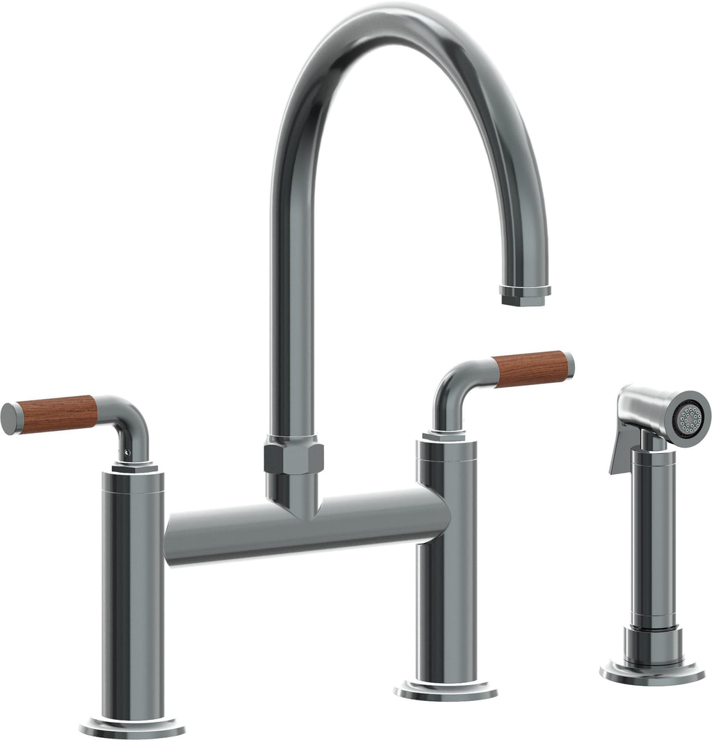 California Faucets Descanso Llave de Cocina Tipo Puente Industrial con Rociador Lateral - Pico en Arco - Níquel Negro